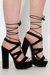 Charles Black Suede Lace Up Heels-Heels