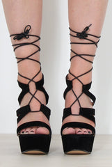 Charles Black Suede Lace Up Heels-Heels