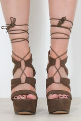 Charles Khaki Suede Lace Up Heels-Heels