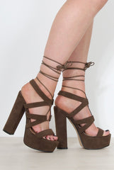 Charles Khaki Suede Lace Up Heels-Heels