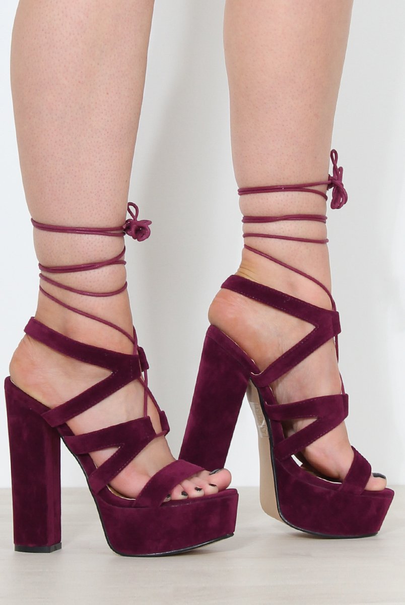 Charles Purple Suede Lace Up Heels-Heels