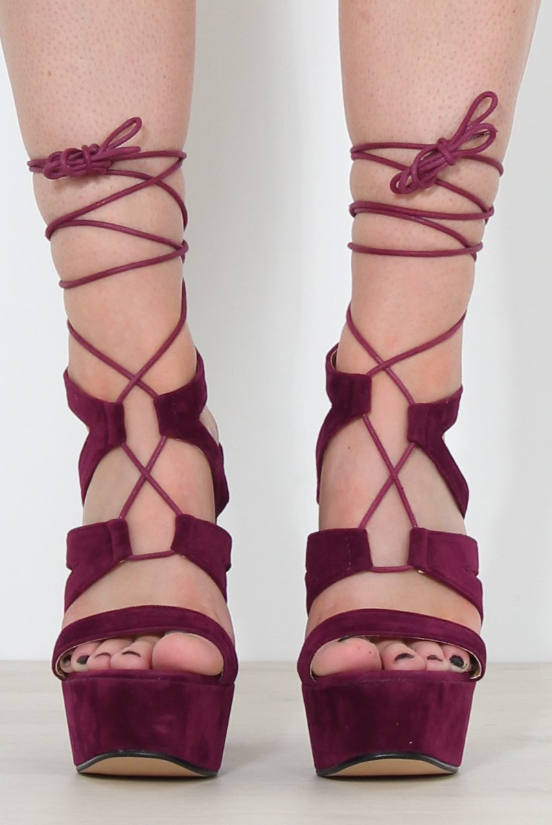 Charles Purple Suede Lace Up Heels-Heels