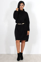 Charley Black Cowl Neck Oversized Jumper Dress-Dresses