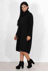 Charley Black Cowl Neck Oversized Jumper Dress-Dresses