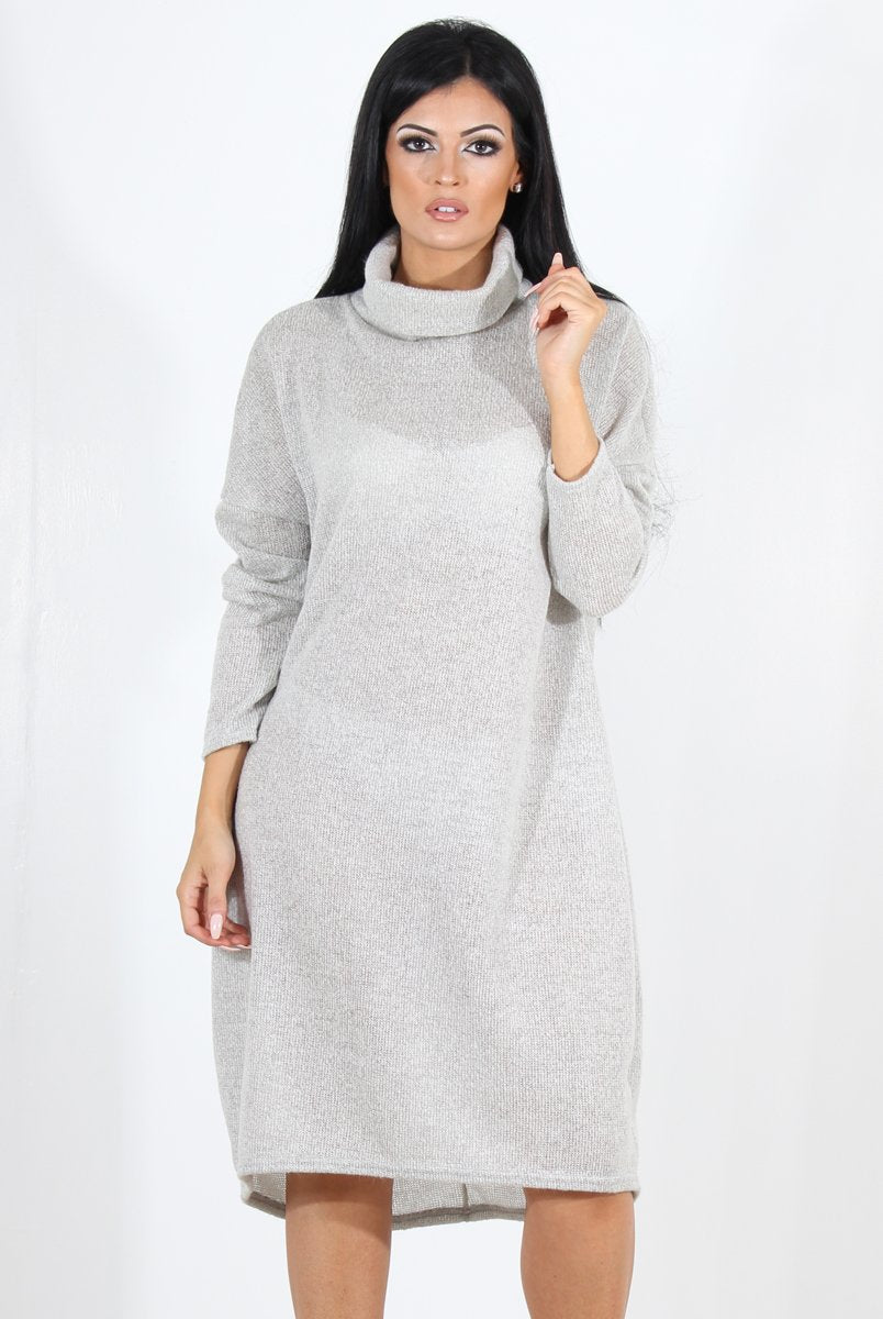 Charley Grey Cowl Neck Oversized Jumper Dress-Dresses