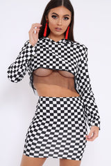 Checker Board Print Hooded Crop Top and Skirt Co - ord - Braelyn-Co-ords