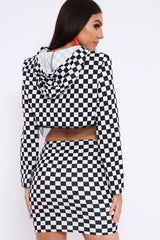 Checker Board Print Hooded Crop Top and Skirt Co - ord - Braelyn-Co-ords