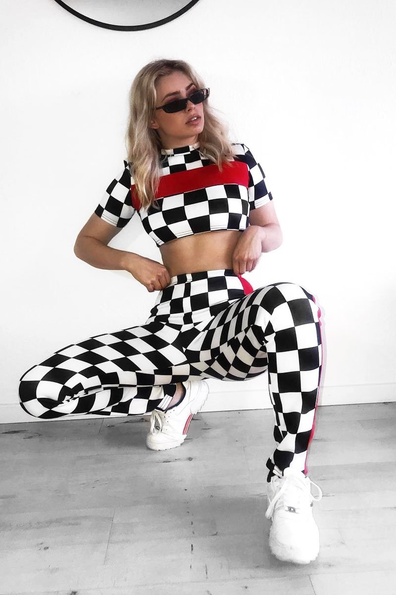 Checker Board and Red Contrast Stripe Co-ord - Tianie-Co-ords