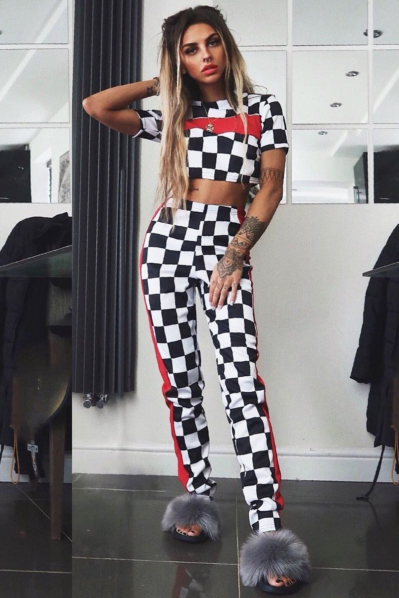 Checker Board and Red Contrast Stripe Co-ord - Tianie-Co-ords