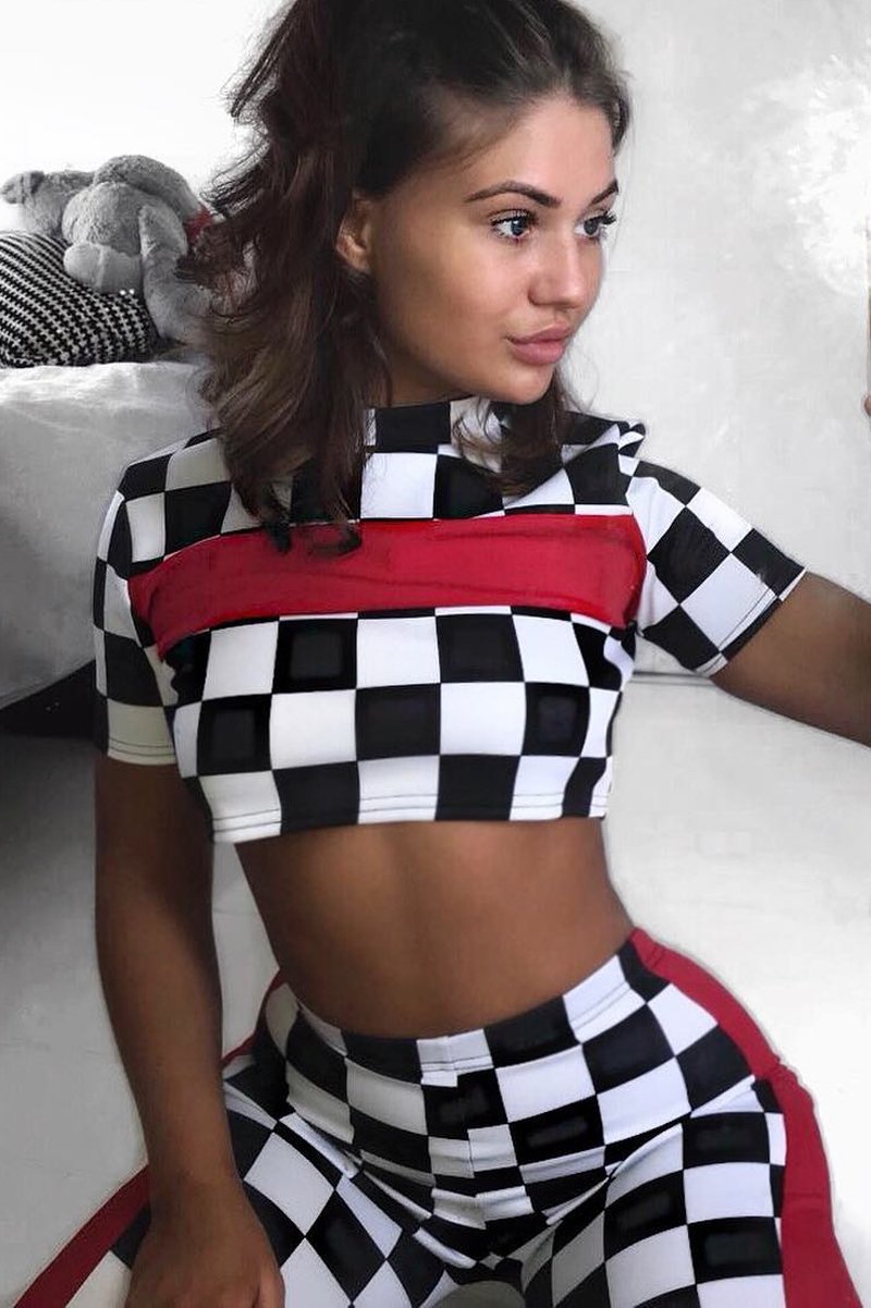 Checker Board and Red Contrast Stripe Co-ord - Tianie-Co-ords