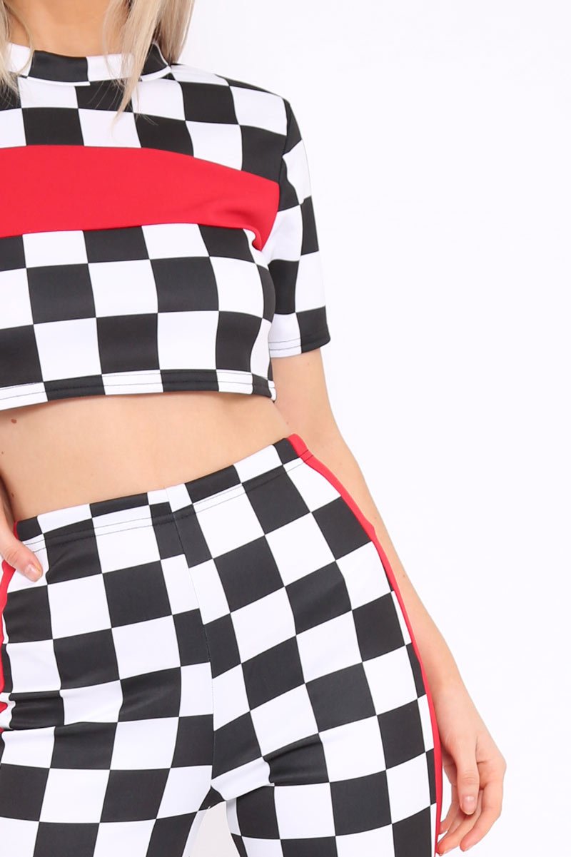 Checker Board and Red Contrast Stripe Co-ord - Tianie-Co-ords