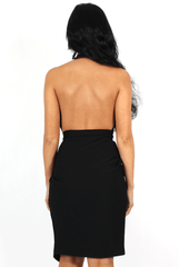 Cherie Black Halterneck Midi Dress-Dresses