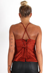Cherry Rust Tie Back Top-Tops