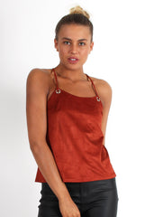 Cherry Rust Tie Back Top-Tops