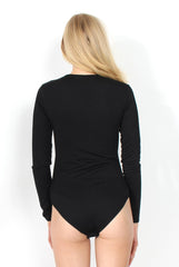 Cheryl Black Tie Up Long Sleeved Bodysuit-Bodysuits