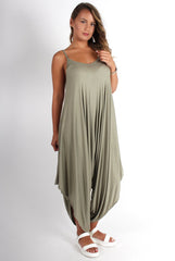 Chloe Khaki Oversized Slouch Jumpsuit-Jumpsuits