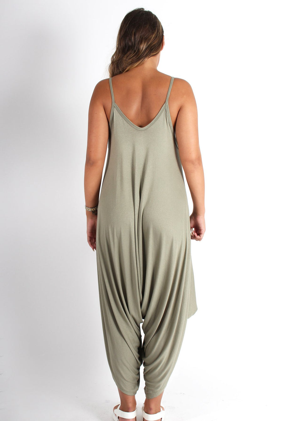 Chloe Khaki Oversized Slouch Jumpsuit-Jumpsuits