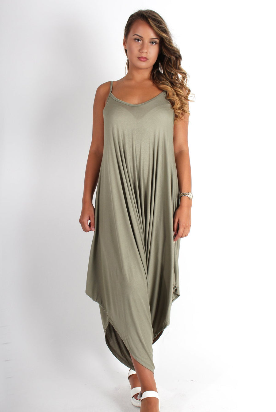 Chloe Khaki Oversized Slouch Jumpsuit-Jumpsuits