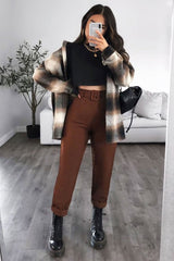 Chocolate Brown Belted Waist Wide Leg Trouser - Kaena-Trousers