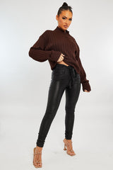 Chocolate Brown Knit High Neck Jumper - Jaelynn-Jumper