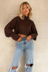 Chocolate Brown Knit High Neck Jumper - Jaelynn-Jumper