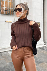 Chocolate Brown Knit High Neck Jumper - Jaelynn-Jumper