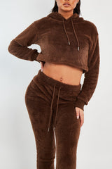 Chocolate Cropped Teddy Hoodie - Amyia-Hoodies