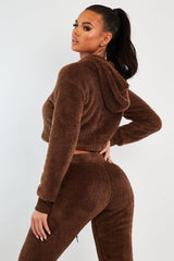 Chocolate Cropped Teddy Hoodie - Amyia-Hoodies