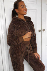 Chocolate Cropped Teddy Zip Up Hoodie - Cheryl-Hoodies