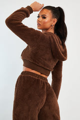Chocolate Cropped Teddy Zip Up Hoodie - Cheryl-Hoodies