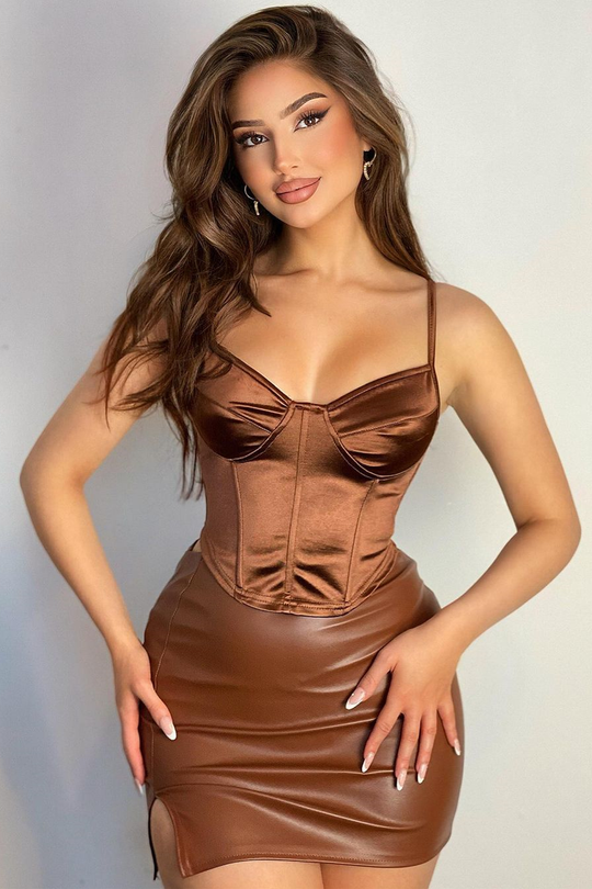 Chocolate Cupped Corset Crop Top - Dixie