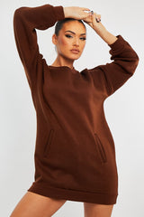 Chocolate Front Pocket Sweatshirt Mini Dress - Niamh-Dresses