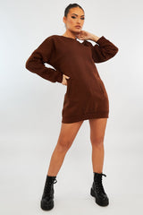 Chocolate Front Pocket Sweatshirt Mini Dress - Niamh-Dresses