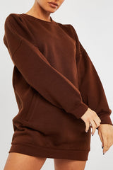 Chocolate Front Pocket Sweatshirt Mini Dress - Niamh-Dresses