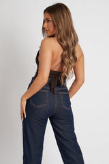 Chocolate Halter Neck Slinky Crop Top - Jessabel-Crop Tops