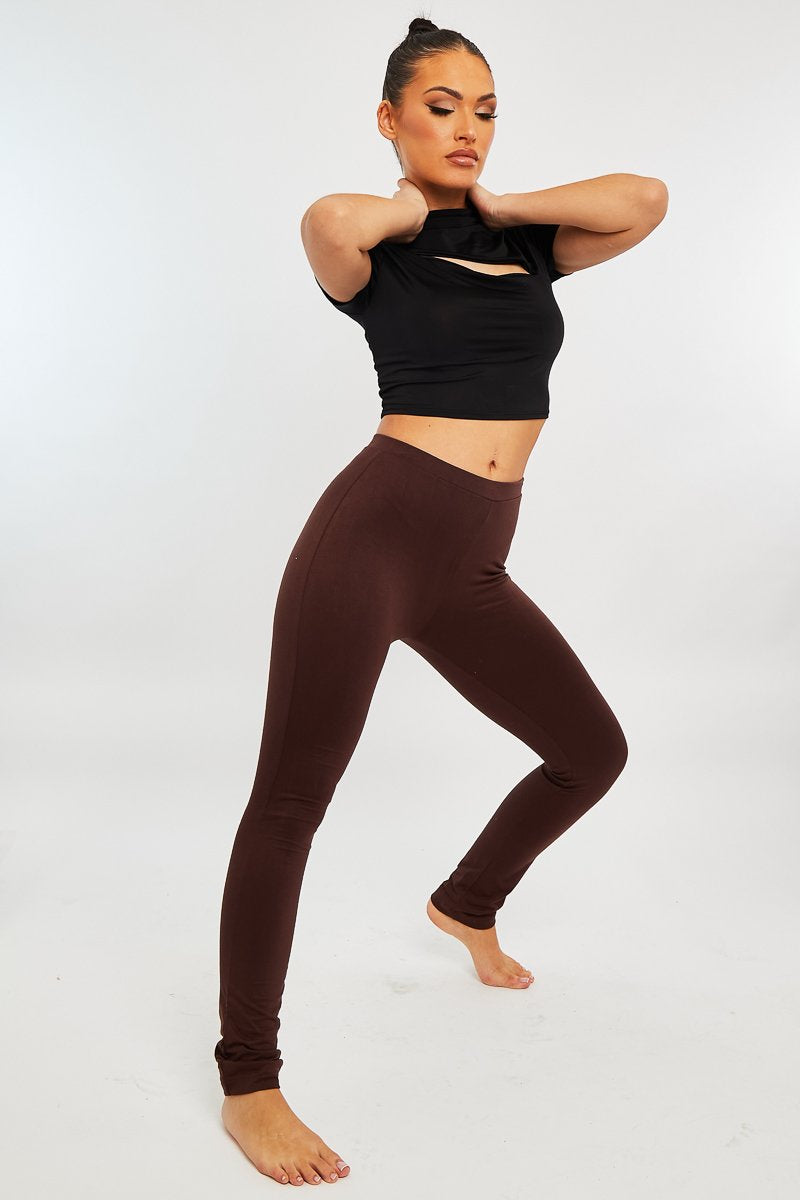 Chocolate High Waist Jersey Leggings - Kirsty-Leggings