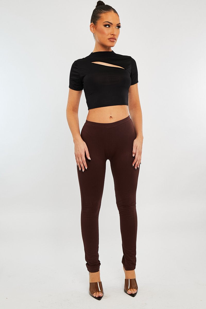 Chocolate High Waist Jersey Leggings - Kirsty-Leggings