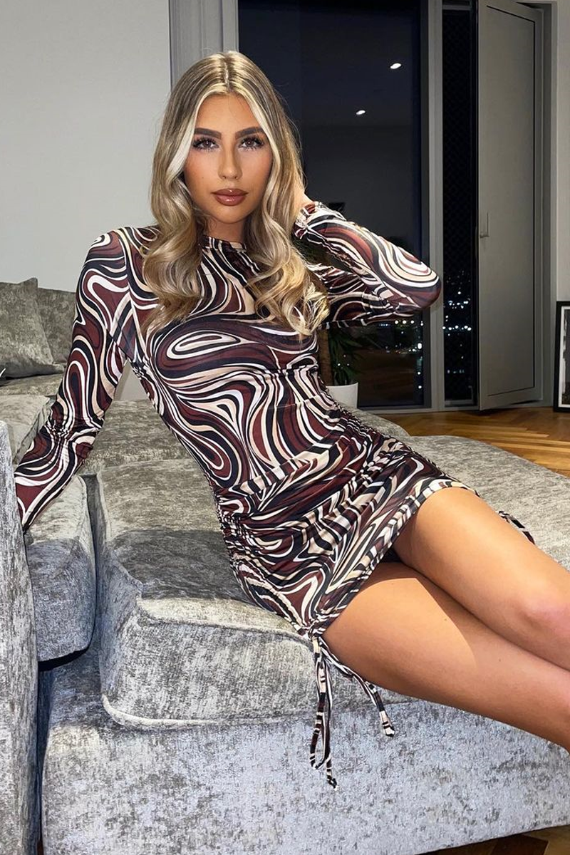 marble print dress long sleeve Plus Size Midi Dresses, Woman, turquoise, size: 16/18, synthetic fibers, Ulla Popken