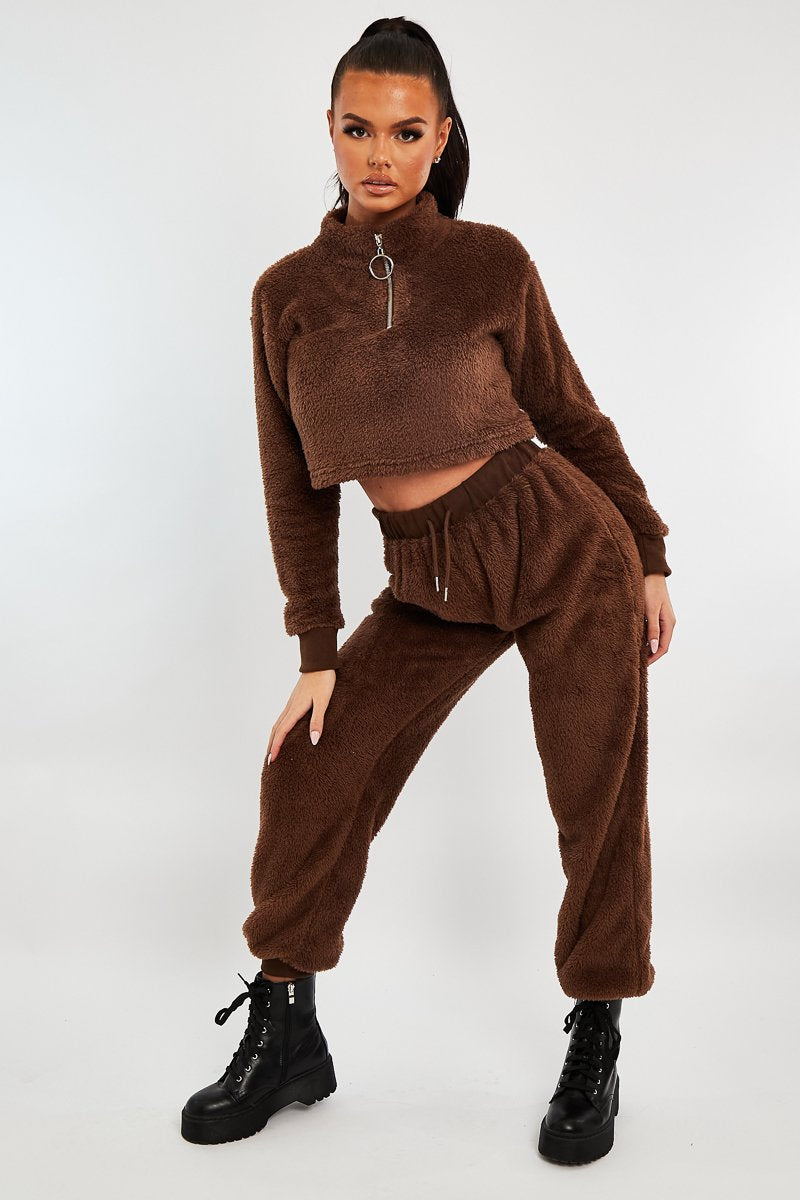 Chocolate Oversized Teddy Joggers - Havana-Joggers