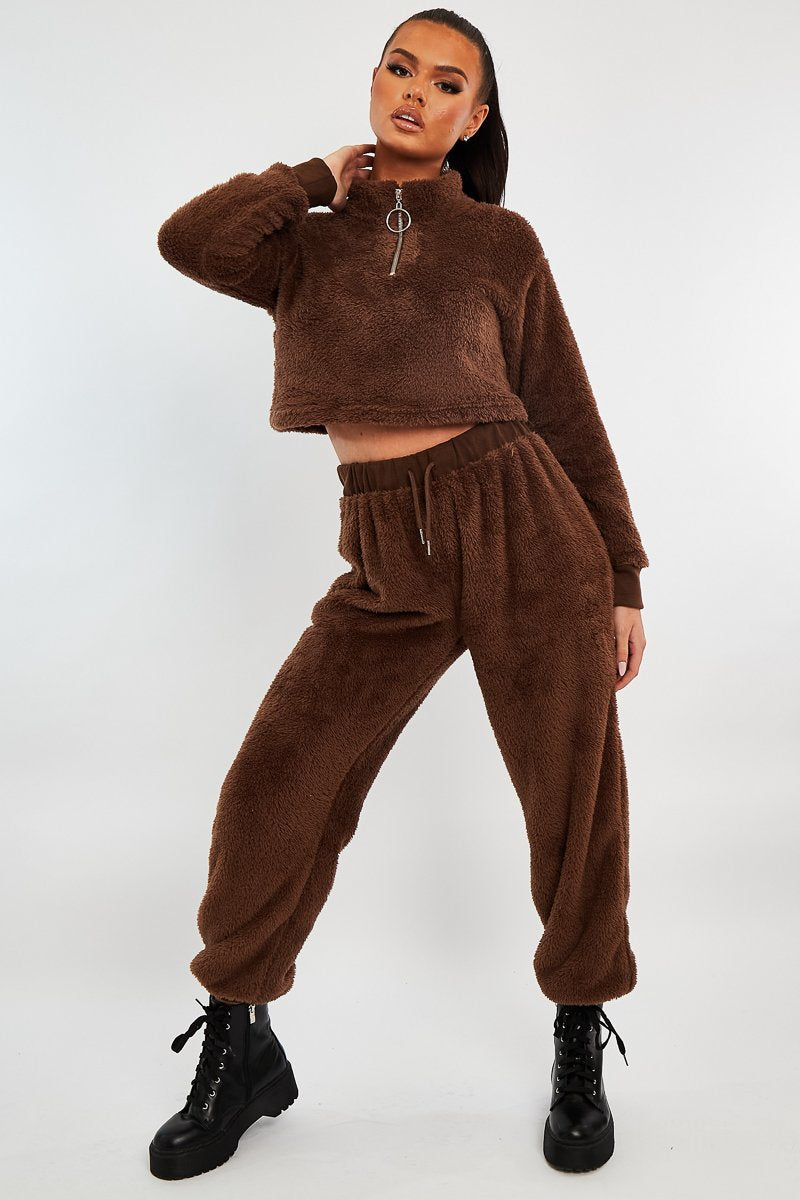 Chocolate Oversized Teddy Joggers - Havana-Joggers