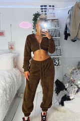 Chocolate Oversized Teddy Joggers - Havana-Joggers