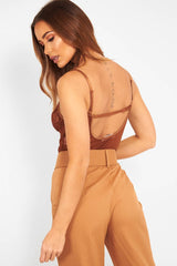 Chocolate Sheer Lace Bodysuit - Katia-Bodysuits
