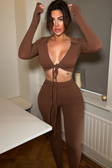 Chocolate Rib Wrap Over Crop Top & Legging Set - Trista
