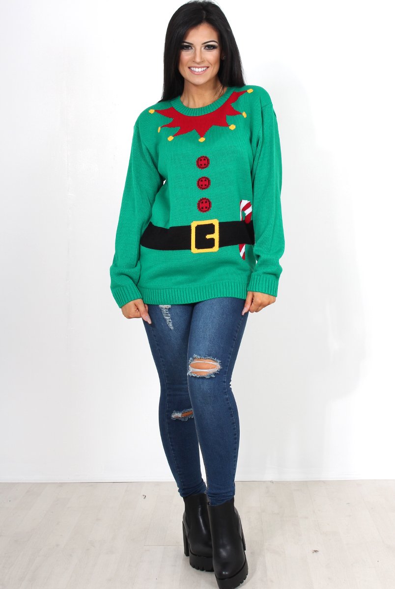 Chrissy Green Elf Christmas Jumper-Knitwear