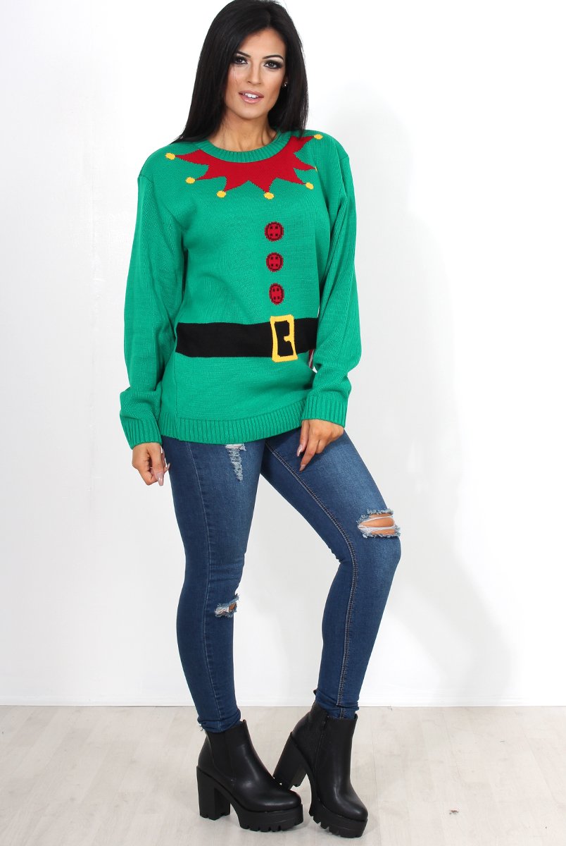 Chrissy Green Elf Christmas Jumper-Knitwear