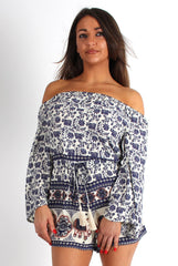 Christa Elephant Print Bell Sleeve Playsuit-Playsuits