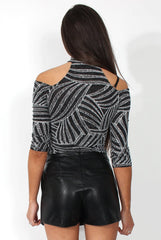 Cici Black Glitter High Neck Top-Tops