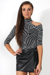 Cici Black Glitter High Neck Top-Tops