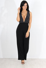 Cinder Black Glitter Jumpsuit-Jumpsuits