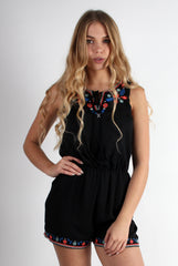 Cindy Black Floral Detail Platyuit-Dresses